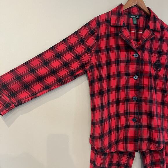 Lauren Ralph Lauren Pajama Set Womens Large Red Flannel Crest‎ Buffalo Plaid - Picture 5 of 15